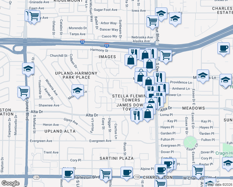 map of restaurants, bars, coffee shops, grocery stores, and more near 400 Wonderstone Drive in Las Vegas