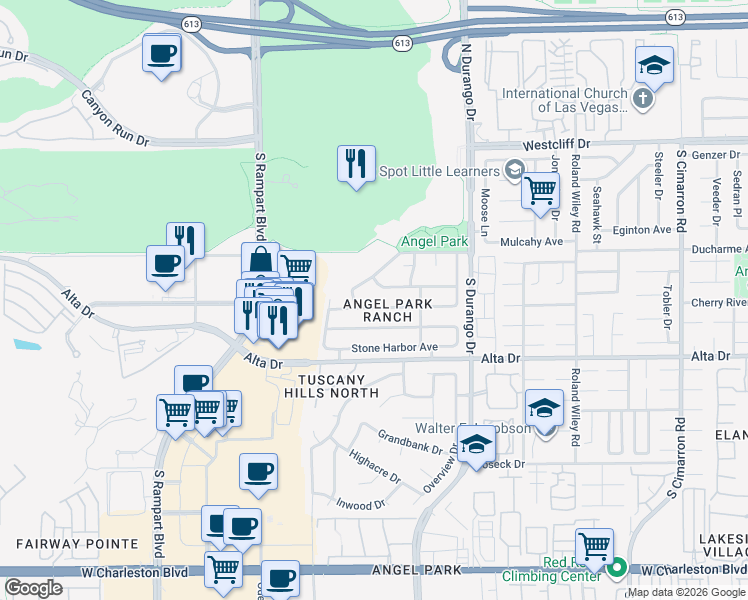 map of restaurants, bars, coffee shops, grocery stores, and more near 8621 Crest Hill in Las Vegas