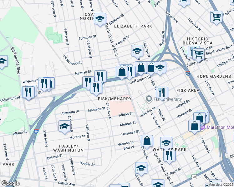 map of restaurants, bars, coffee shops, grocery stores, and more near in Nashville