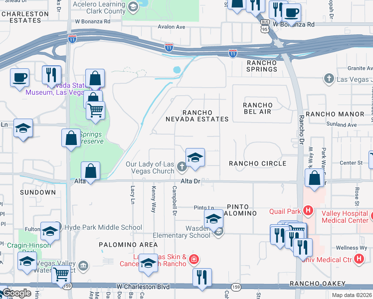 map of restaurants, bars, coffee shops, grocery stores, and more near 3008 Astoria Pines Circle in Las Vegas