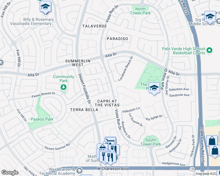 map of restaurants, bars, coffee shops, grocery stores, and more near 612 El Loro Street in Las Vegas