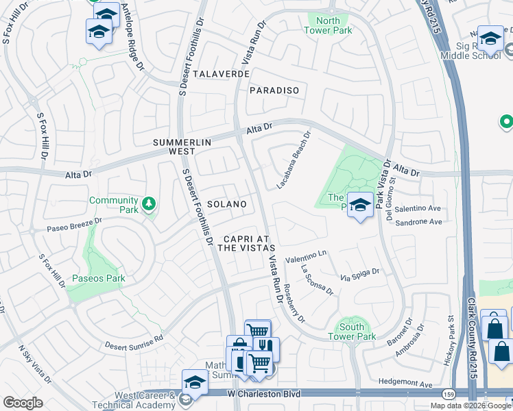 map of restaurants, bars, coffee shops, grocery stores, and more near 612 El Loro Street in Las Vegas