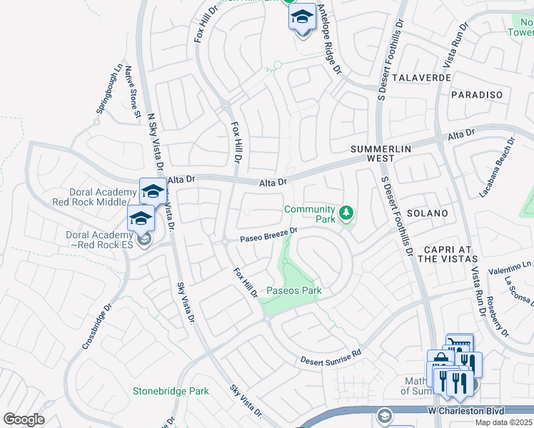 map of restaurants, bars, coffee shops, grocery stores, and more near 611 Highland Bluff Way in Las Vegas