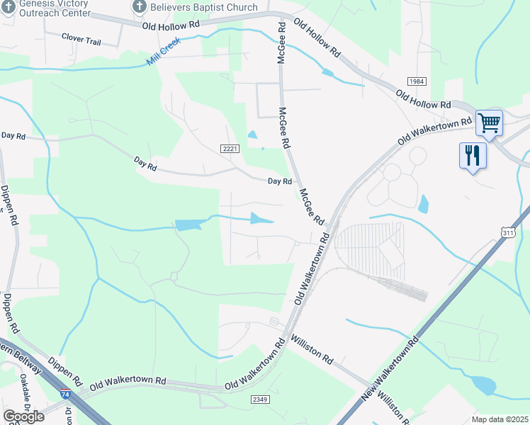 map of restaurants, bars, coffee shops, grocery stores, and more near 4941 Talphin Drive in Walkertown