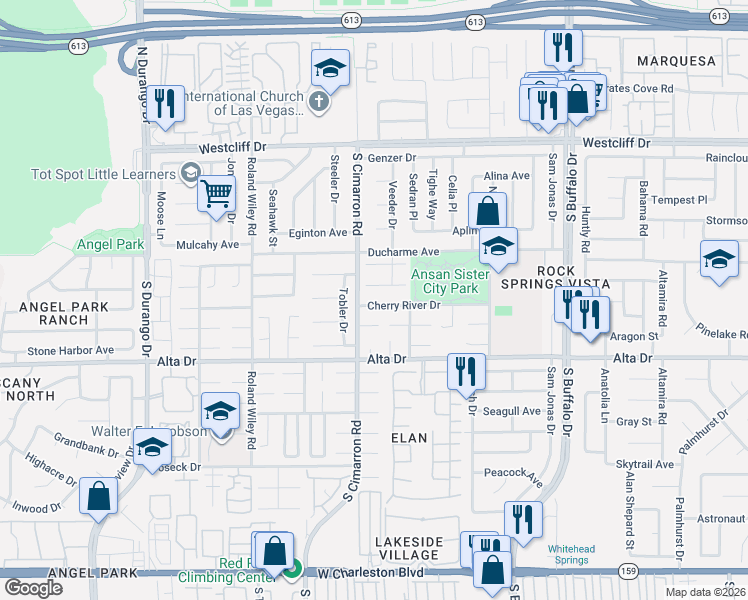 map of restaurants, bars, coffee shops, grocery stores, and more near 7917 Cherry River Drive in Las Vegas