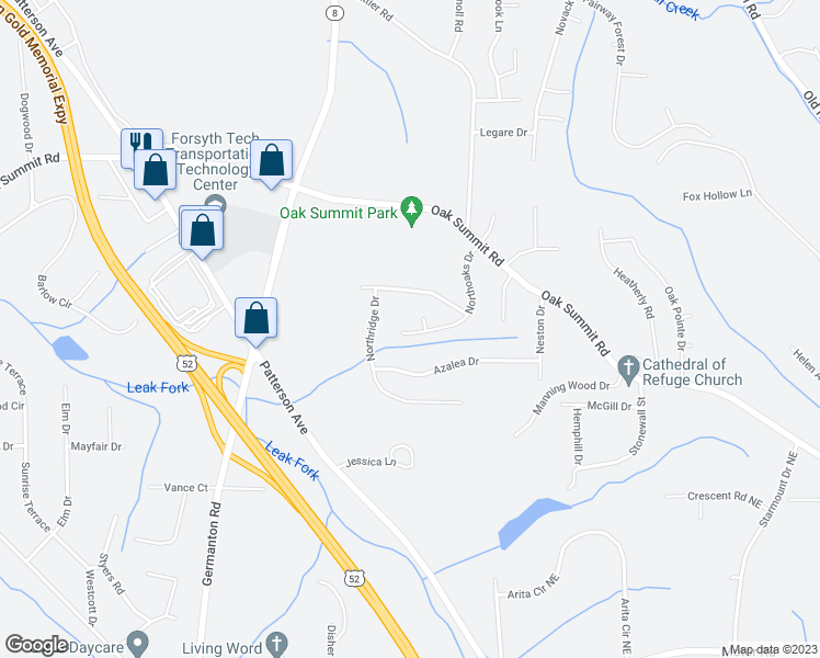 map of restaurants, bars, coffee shops, grocery stores, and more near 325 Northoaks Drive in Winston-Salem