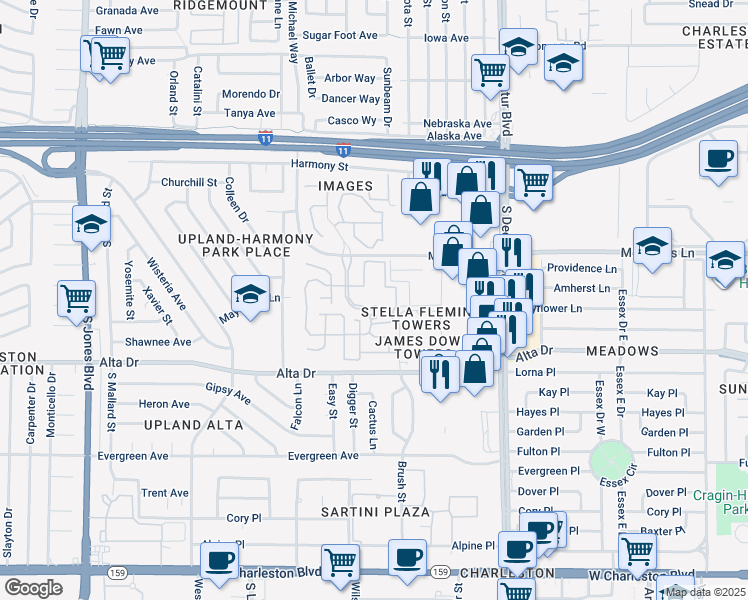 map of restaurants, bars, coffee shops, grocery stores, and more near 300 Promenade Boulevard in Las Vegas