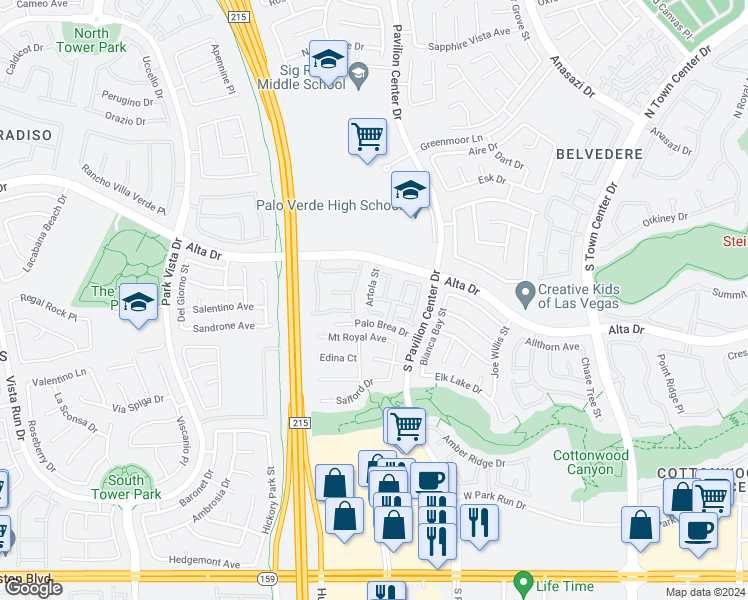 map of restaurants, bars, coffee shops, grocery stores, and more near 556 Artola Street in Las Vegas