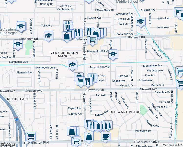 map of restaurants, bars, coffee shops, grocery stores, and more near 408 Rhoda Street in Las Vegas