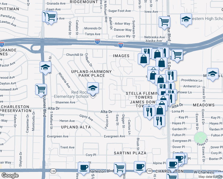 map of restaurants, bars, coffee shops, grocery stores, and more near 5300 Fieldstone in Las Vegas