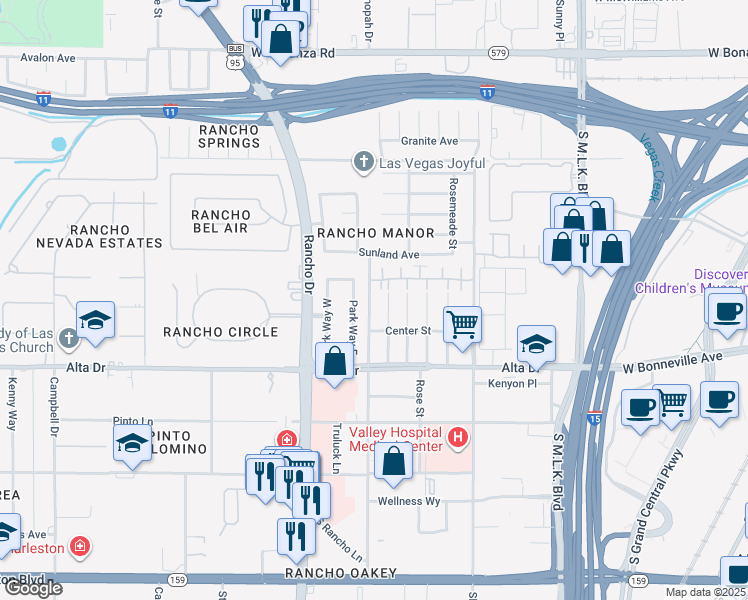 map of restaurants, bars, coffee shops, grocery stores, and more near 333 South Tonopah Drive in Las Vegas