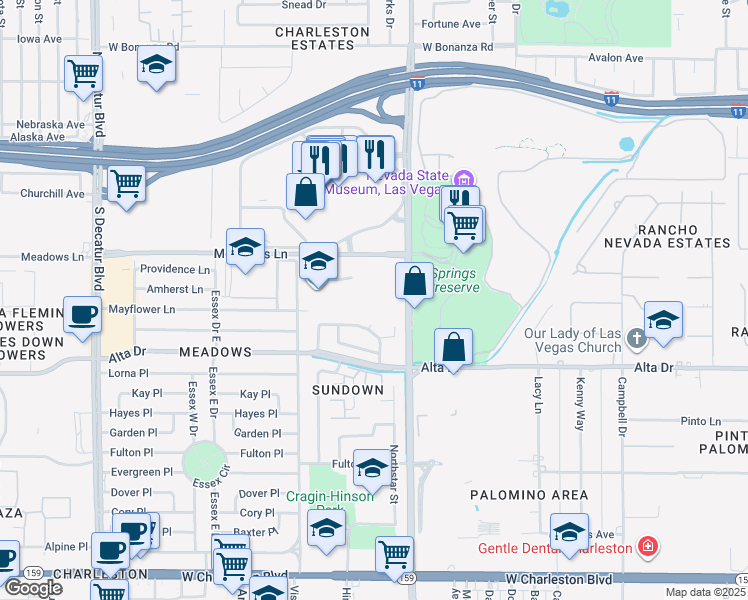 map of restaurants, bars, coffee shops, grocery stores, and more near in Las Vegas