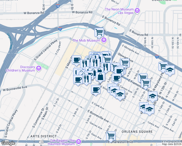 map of restaurants, bars, coffee shops, grocery stores, and more near in Las Vegas