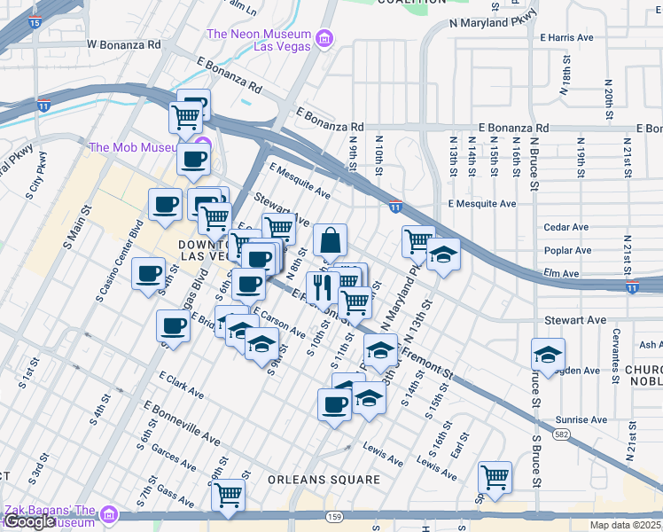 map of restaurants, bars, coffee shops, grocery stores, and more near in Las Vegas
