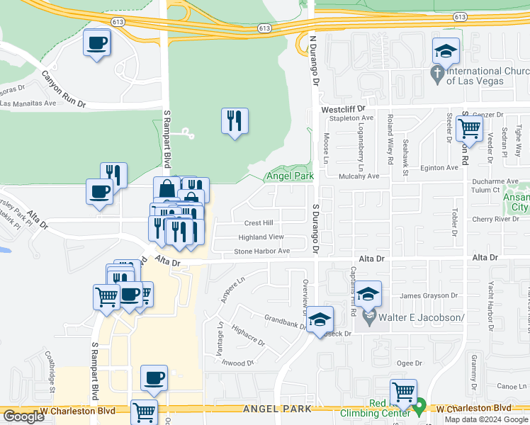 map of restaurants, bars, coffee shops, grocery stores, and more near 8541 Summer Vista Avenue in Las Vegas