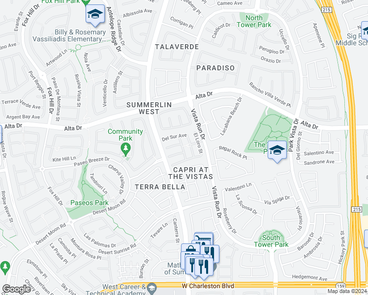 map of restaurants, bars, coffee shops, grocery stores, and more near 600 Delta Rio Street in Las Vegas