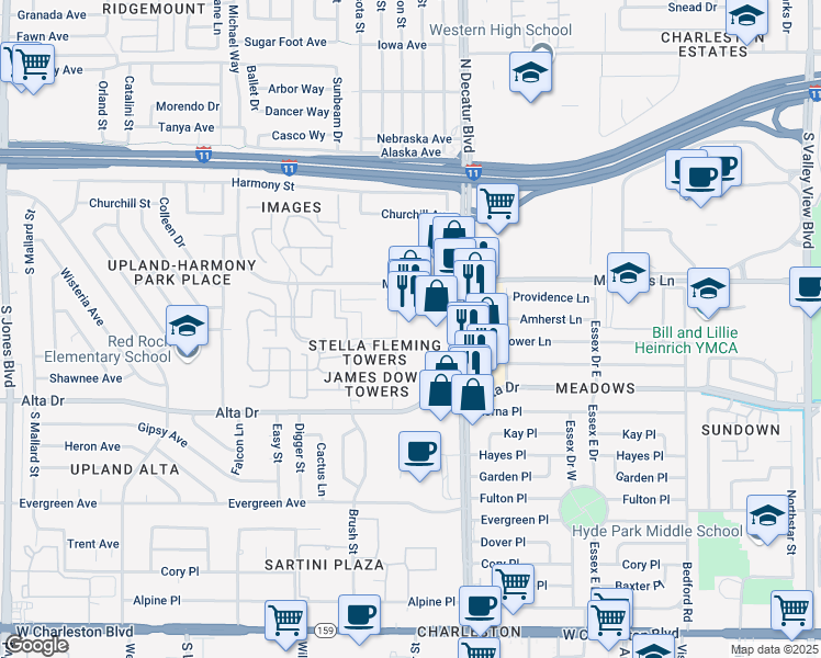 map of restaurants, bars, coffee shops, grocery stores, and more near 4950 Alto Ave in Las Vegas
