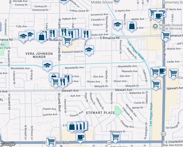 map of restaurants, bars, coffee shops, grocery stores, and more near 409 Miratan Street in Las Vegas