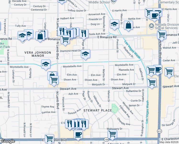 map of restaurants, bars, coffee shops, grocery stores, and more near 409 Miratan Street in Las Vegas