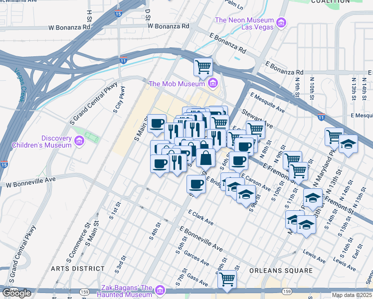 map of restaurants, bars, coffee shops, grocery stores, and more near in Las Vegas