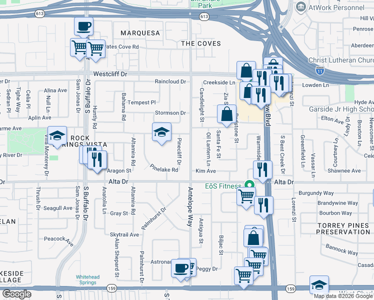 map of restaurants, bars, coffee shops, grocery stores, and more near 328 Antelope Way in Las Vegas