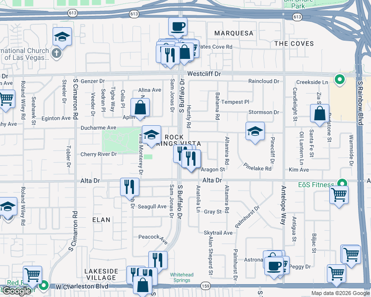 map of restaurants, bars, coffee shops, grocery stores, and more near 405 South Buffalo Drive in Las Vegas