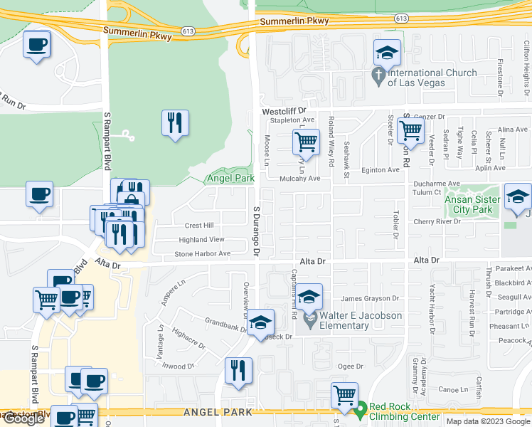 map of restaurants, bars, coffee shops, grocery stores, and more near 336 Vista Glen Street in Las Vegas
