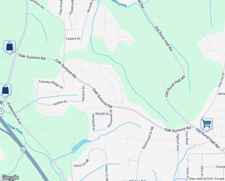 map of restaurants, bars, coffee shops, grocery stores, and more near 4264 Oak Pointe Drive in Winston-Salem