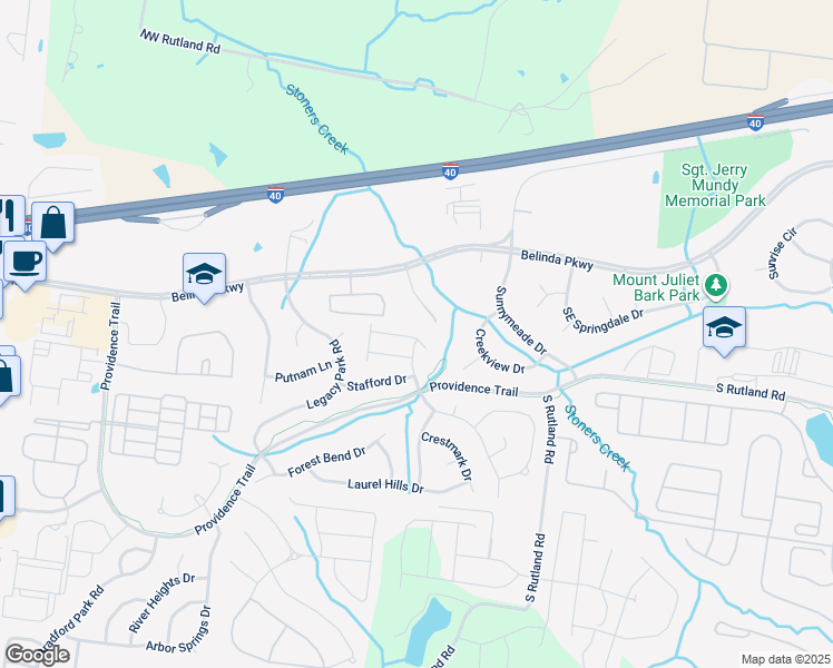 map of restaurants, bars, coffee shops, grocery stores, and more near 127 Belinda Parkway in Mt. Juliet