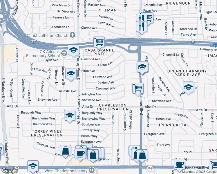 map of restaurants, bars, coffee shops, grocery stores, and more near 6240 Dayton Avenue in Las Vegas