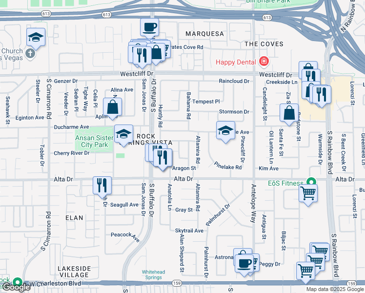 map of restaurants, bars, coffee shops, grocery stores, and more near 7308 Barkentine Street in Las Vegas