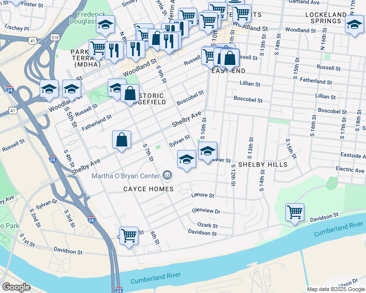 map of restaurants, bars, coffee shops, grocery stores, and more near 512 South 9th Street in Nashville