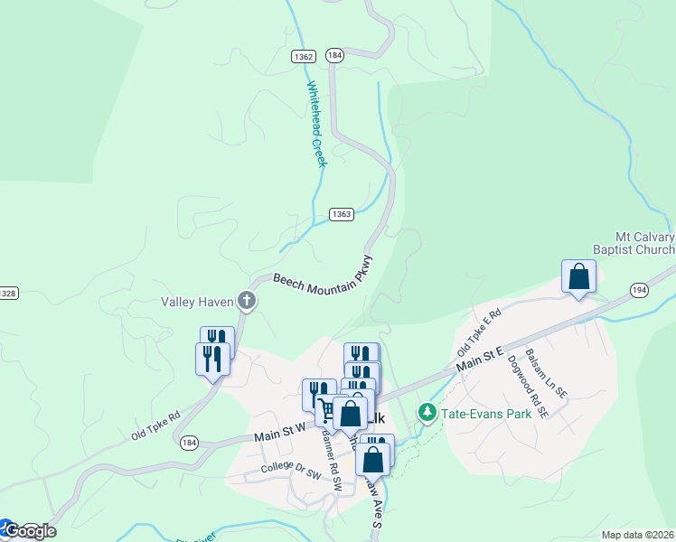 map of restaurants, bars, coffee shops, grocery stores, and more near 1378 Beech Mountain Pkwy in Banner Elk