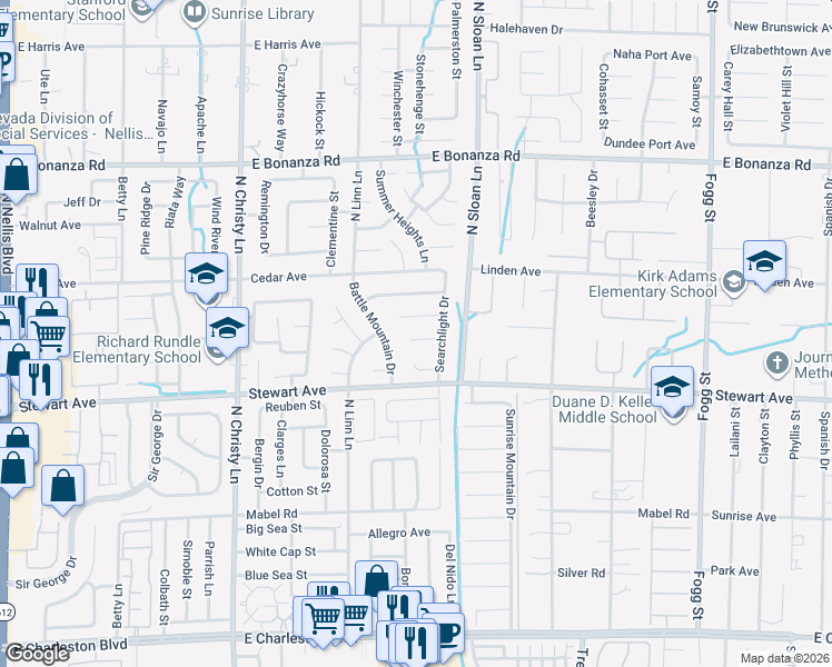 map of restaurants, bars, coffee shops, grocery stores, and more near 5832 Sutcliffe Circle in Las Vegas