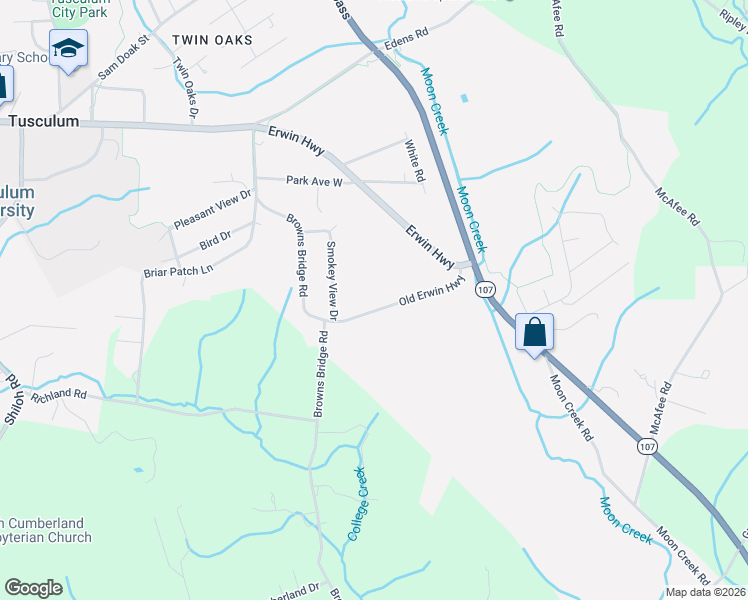 map of restaurants, bars, coffee shops, grocery stores, and more near 664 Old Erwin Highway in Greeneville