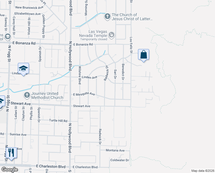 map of restaurants, bars, coffee shops, grocery stores, and more near 6966 Linden Avenue in Las Vegas