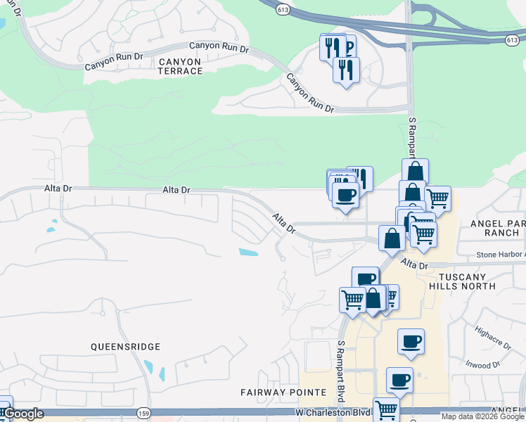 map of restaurants, bars, coffee shops, grocery stores, and more near 9208 Worsley Park Place in Las Vegas