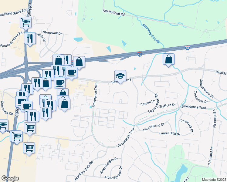 map of restaurants, bars, coffee shops, grocery stores, and more near 111 Belinda Parkway in Mt. Juliet