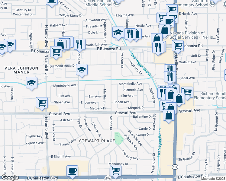 map of restaurants, bars, coffee shops, grocery stores, and more near 409 Marion Drive in Las Vegas
