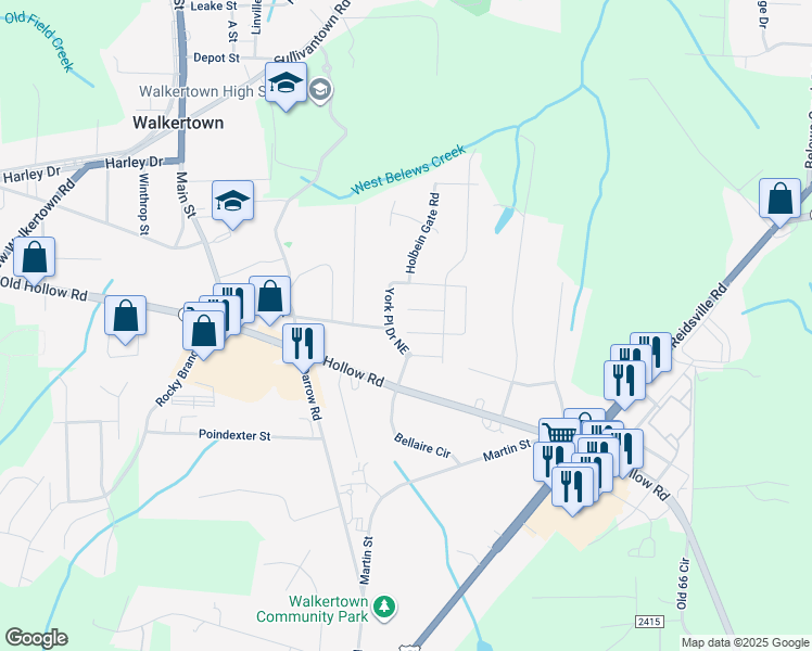 map of restaurants, bars, coffee shops, grocery stores, and more near 5207 York Place Court in Walkertown