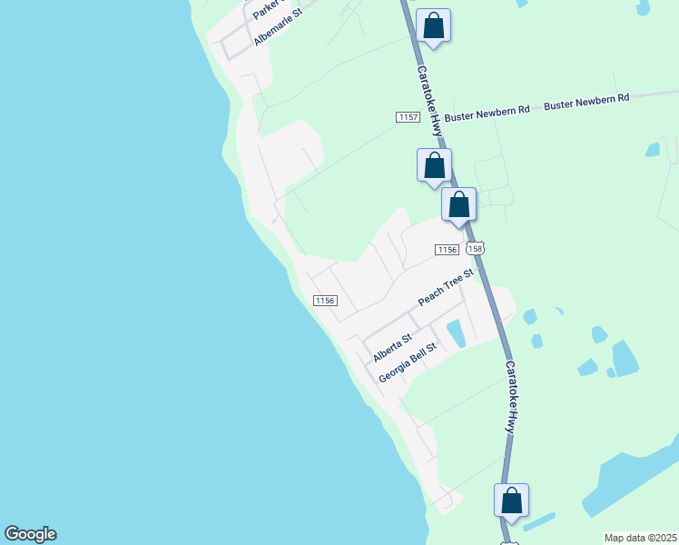 map of restaurants, bars, coffee shops, grocery stores, and more near 103 Soundview Drive in Jarvisburg