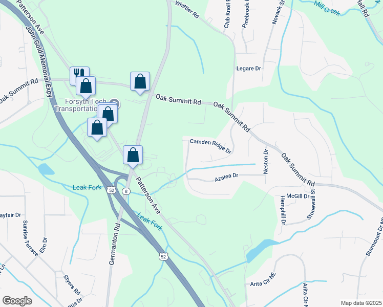 map of restaurants, bars, coffee shops, grocery stores, and more near 5475 Northridge Drive in Winston-Salem