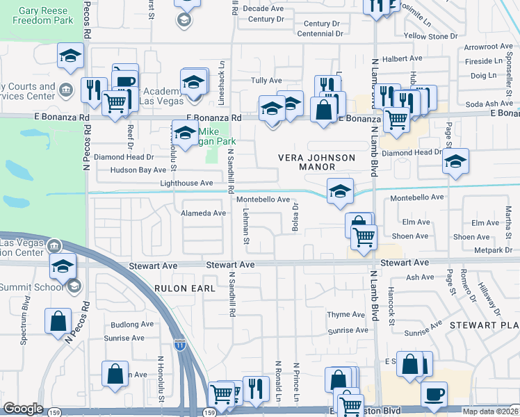 map of restaurants, bars, coffee shops, grocery stores, and more near 4013 Alameda Avenue in Las Vegas