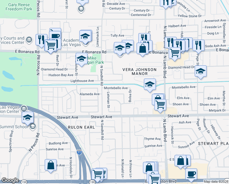 map of restaurants, bars, coffee shops, grocery stores, and more near 4013 Alameda Avenue in Las Vegas