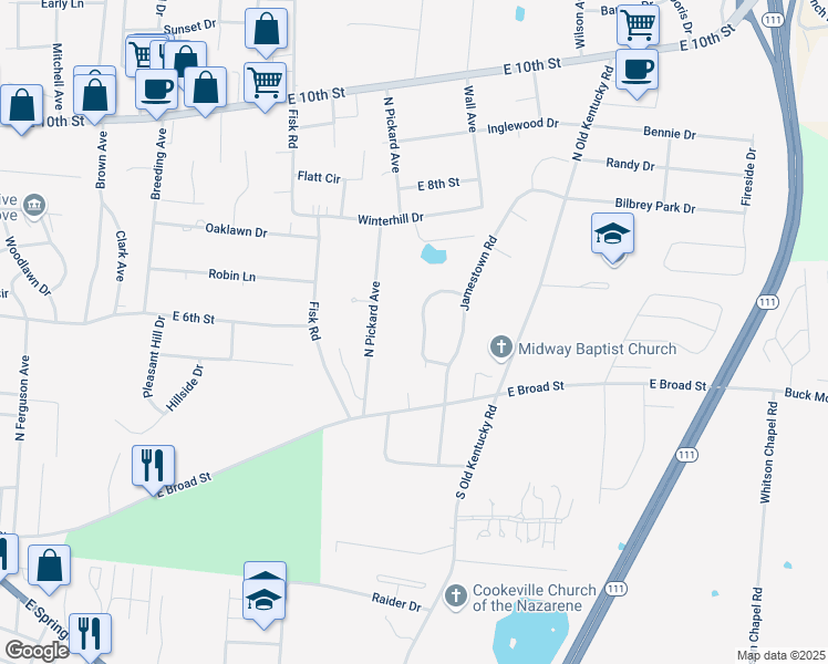 map of restaurants, bars, coffee shops, grocery stores, and more near 460 Concord Drive in Cookeville