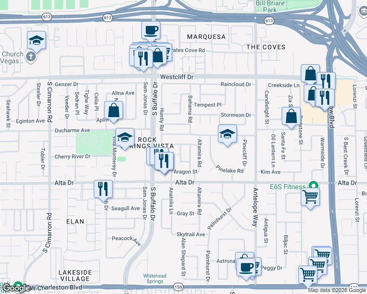 map of restaurants, bars, coffee shops, grocery stores, and more near 317 Analisa Lane in Las Vegas