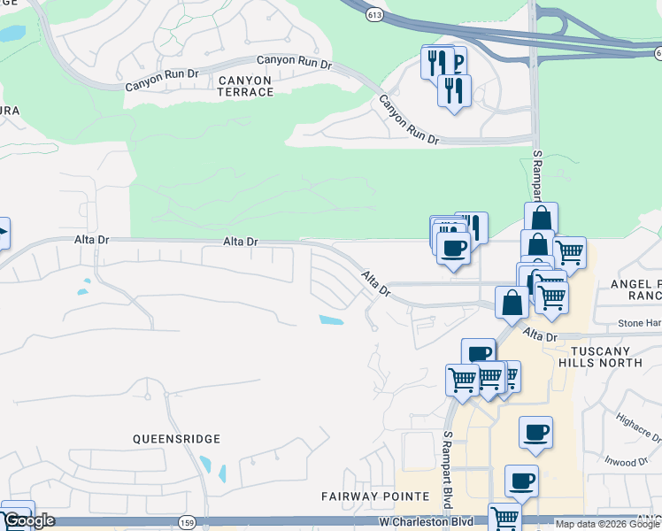 map of restaurants, bars, coffee shops, grocery stores, and more near 9244 Worsley Park Place in Las Vegas