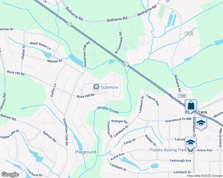 map of restaurants, bars, coffee shops, grocery stores, and more near 4671 Olivine Lane in Pfafftown