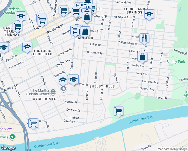 map of restaurants, bars, coffee shops, grocery stores, and more near 519 South 13th Street in Nashville