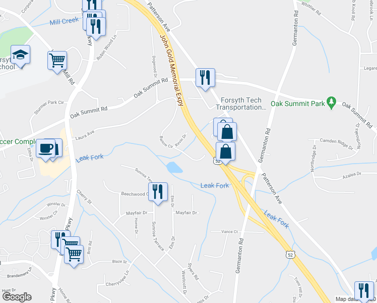 map of restaurants, bars, coffee shops, grocery stores, and more near 211 Barlow Circle in Winston-Salem